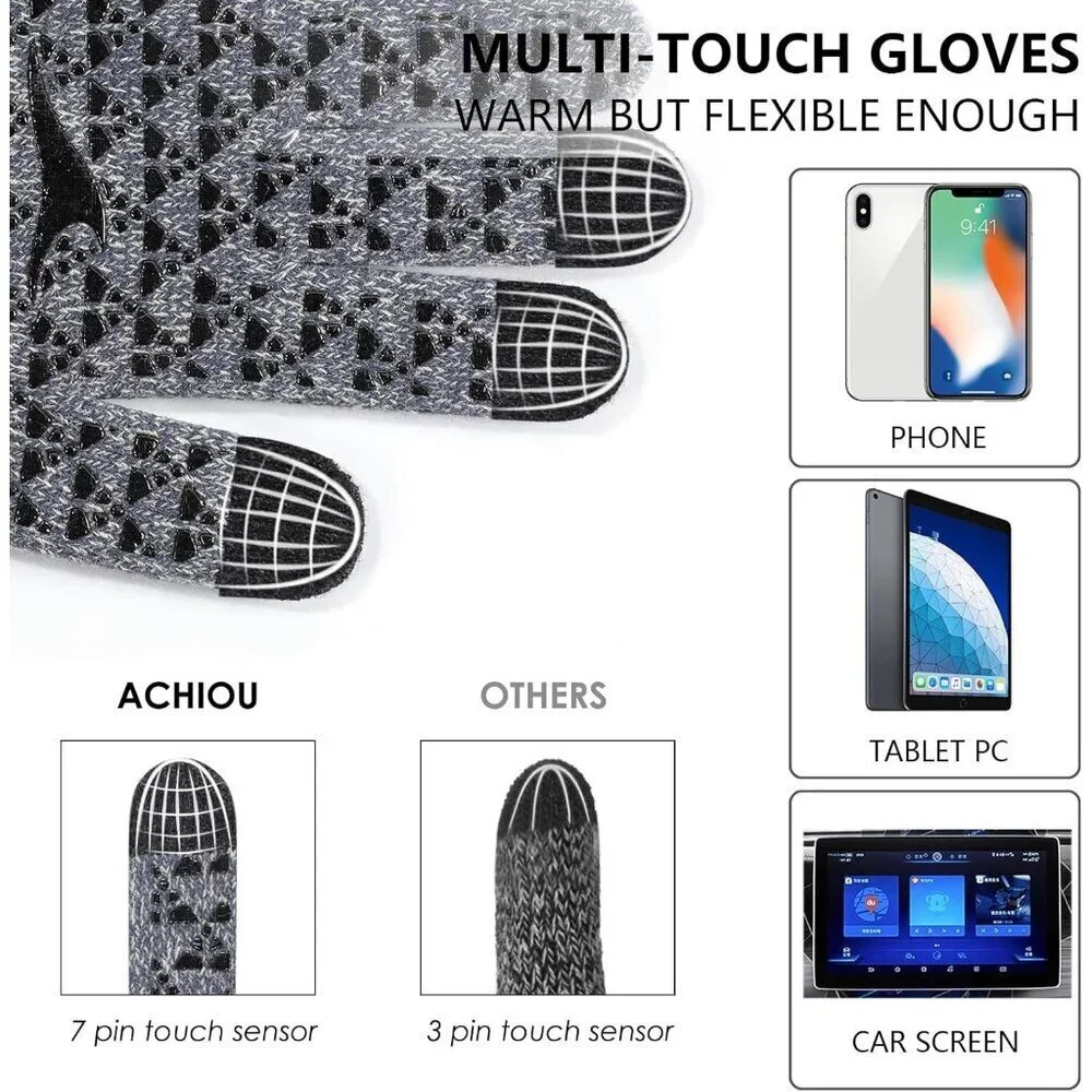 Women's Light Gray Upgraded Touch Screen Thermal Soft Knit Lining Winter Gloves